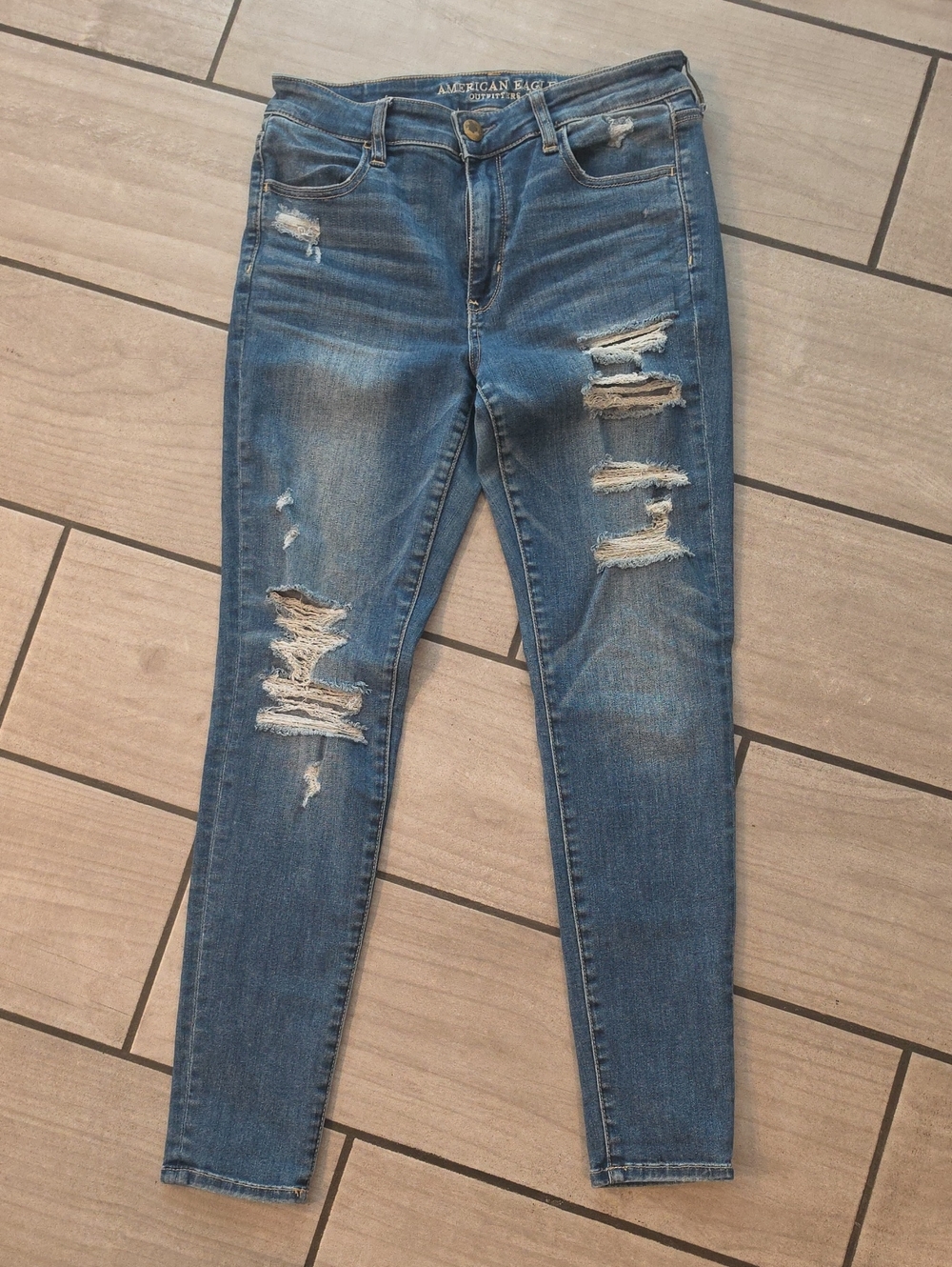 American Eagle Outfitters Blue Ripped Skinny Jeans - Picture 1 of 3
